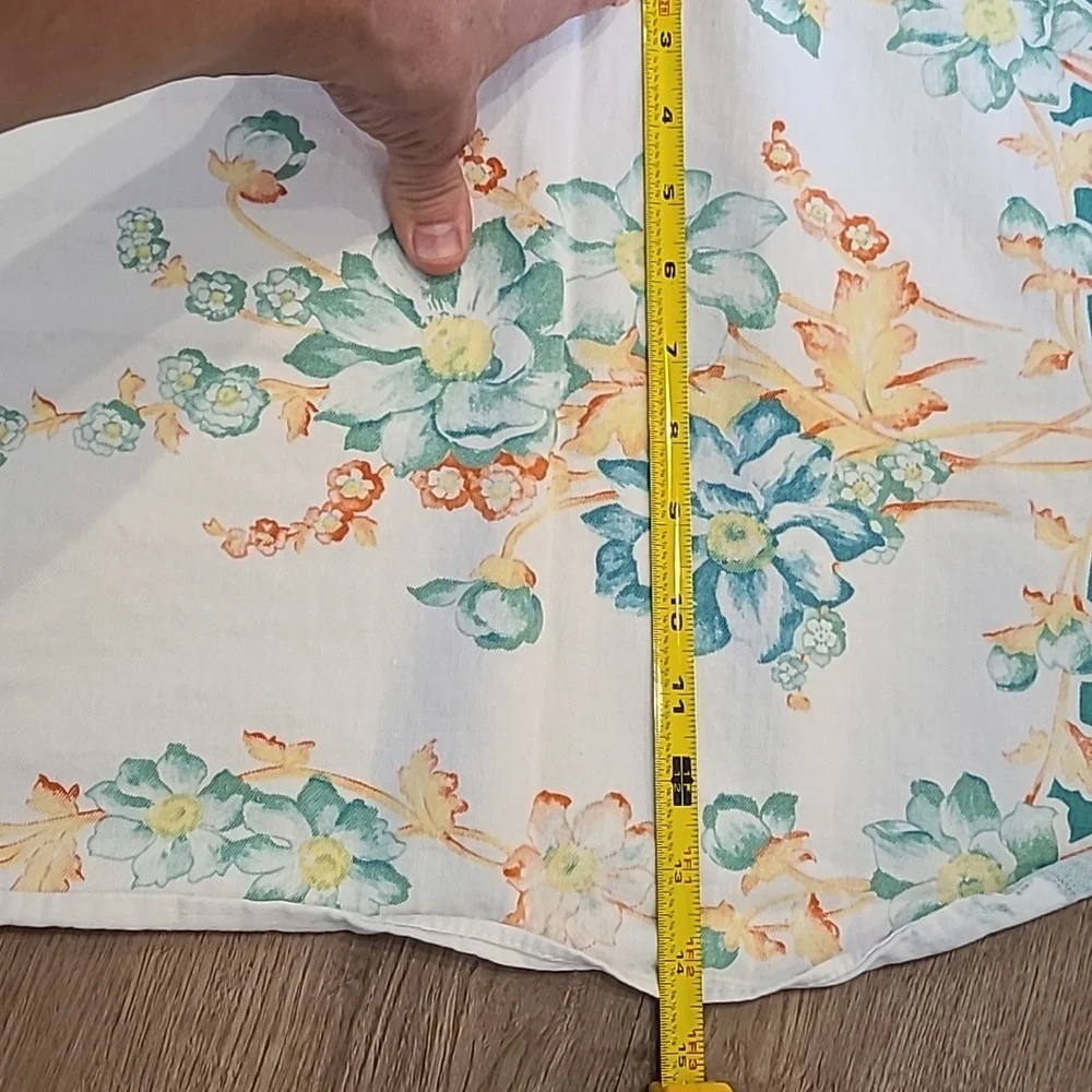 Vintage Floral Table Runner with Teal Blue and Orange Accents